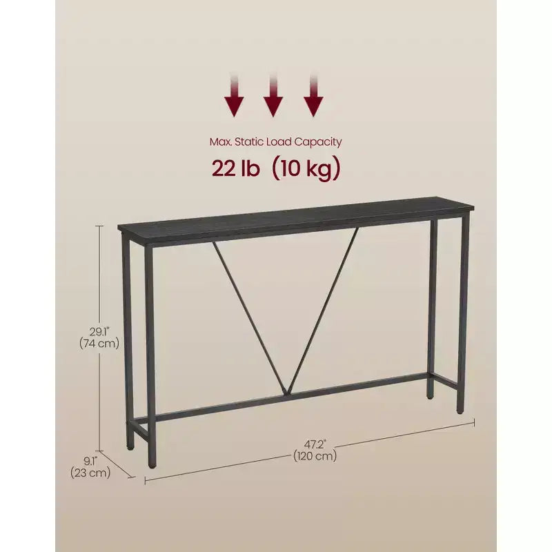 Tavolino Console Stretto con Telaio in Acciaio, Tavolo da Divano da 120 cm per Ingresso, Soggiorno, Camera da Letto, Design Industriale