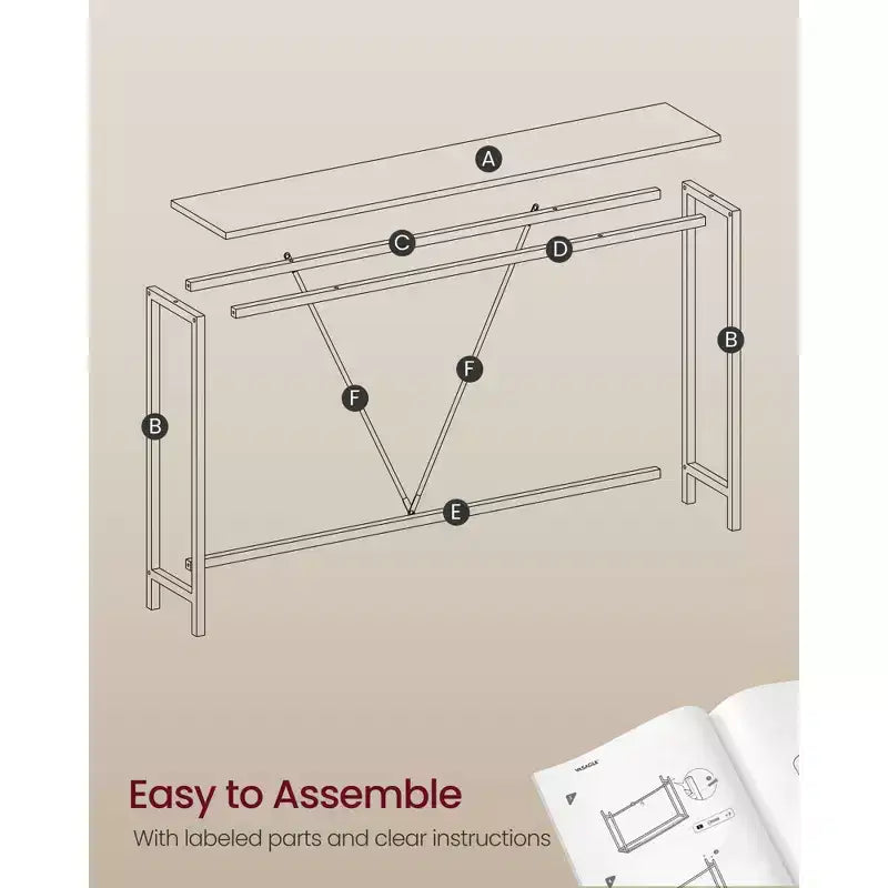 Tavolino Console Stretto con Telaio in Acciaio, Tavolo da Divano da 120 cm per Ingresso, Soggiorno, Camera da Letto, Design Industriale