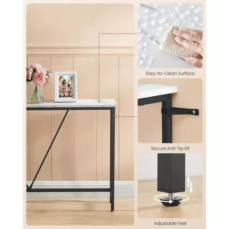 Tavolino Console Stretto con Telaio in Acciaio, Tavolo da Divano da 120 cm per Ingresso, Soggiorno, Camera da Letto, Design Industriale