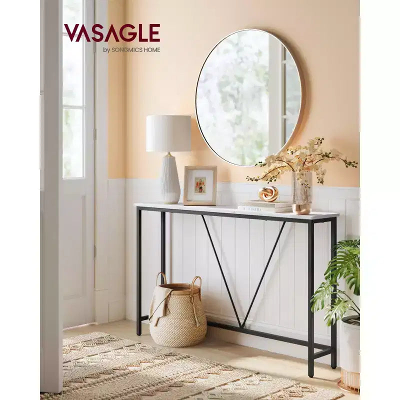 Tavolino Console Stretto con Telaio in Acciaio, Tavolo da Divano da 120 cm per Ingresso, Soggiorno, Camera da Letto, Design Industriale