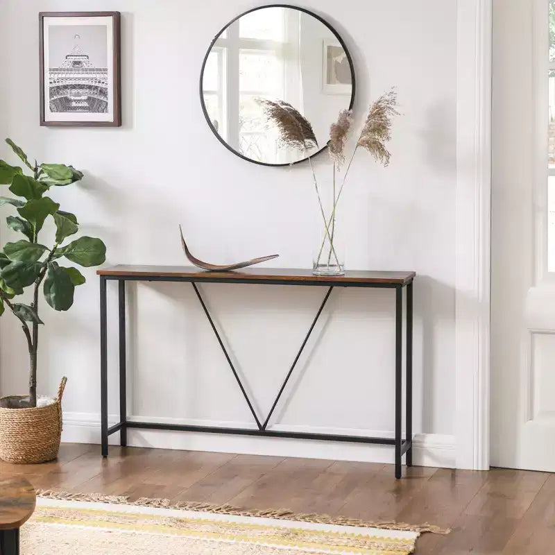 Tavolino Console Stretto con Telaio in Acciaio, Tavolo da Divano da 120 cm per Ingresso, Soggiorno, Camera da Letto, Design Industriale