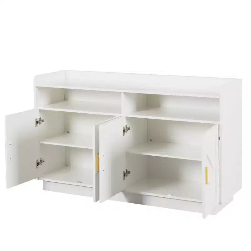 Credenza con 4 Ante e 2 Cassetti, Maniglie in Metallo, Armadio Contenitore per Soggiorno, Sala da Pranzo, Cucina