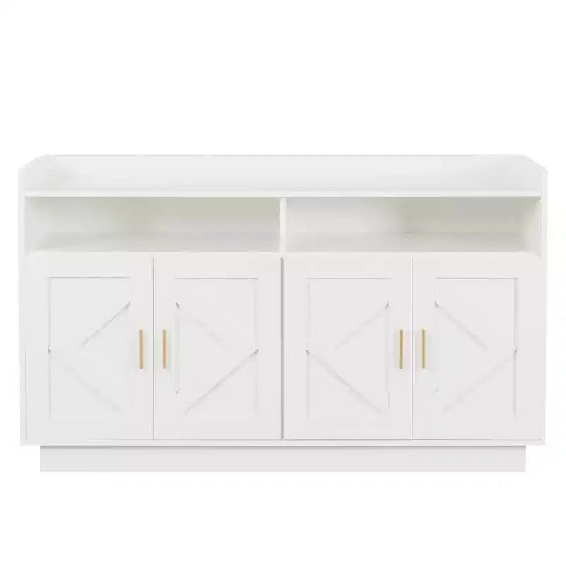 Credenza con 4 Ante e 2 Cassetti, Maniglie in Metallo, Armadio Contenitore per Soggiorno, Sala da Pranzo, Cucina