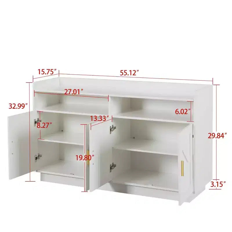 Credenza con 4 Ante e 2 Cassetti, Maniglie in Metallo, Armadio Contenitore per Soggiorno, Sala da Pranzo, Cucina