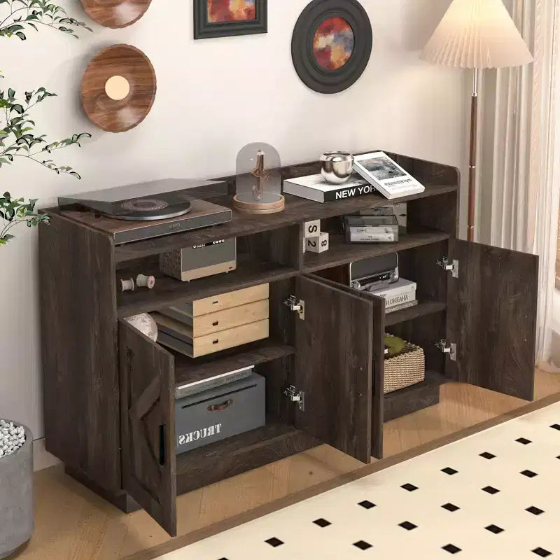 Credenza con 4 Ante e 2 Cassetti, Maniglie in Metallo, Armadio Contenitore per Soggiorno, Sala da Pranzo, Cucina