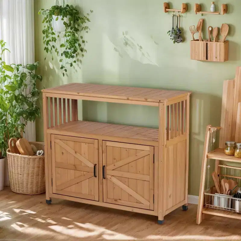 Mobile Contenitore con Banco da Lavoro, Credenza da Cucina con 2 Ante e 2 Ripiani, Mobile Basso per Soggiorno, Sala da Pranzo, Cucina