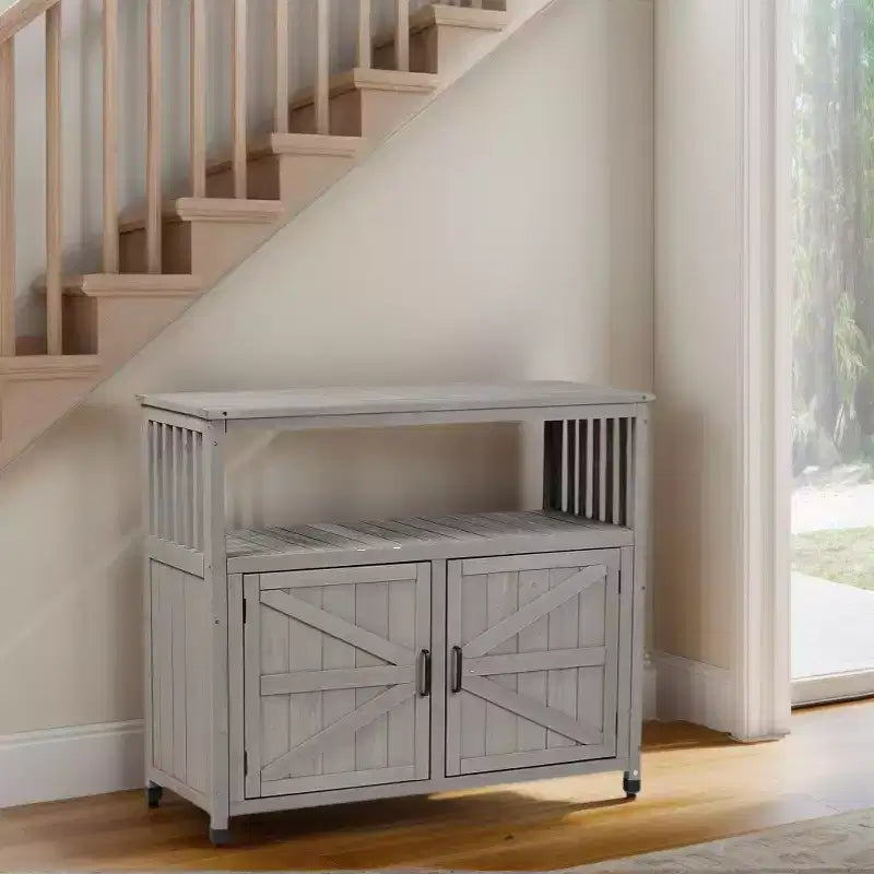 Mobile Contenitore con Banco da Lavoro, Credenza da Cucina con 2 Ante e 2 Ripiani, Mobile Basso per Soggiorno, Sala da Pranzo, Cucina