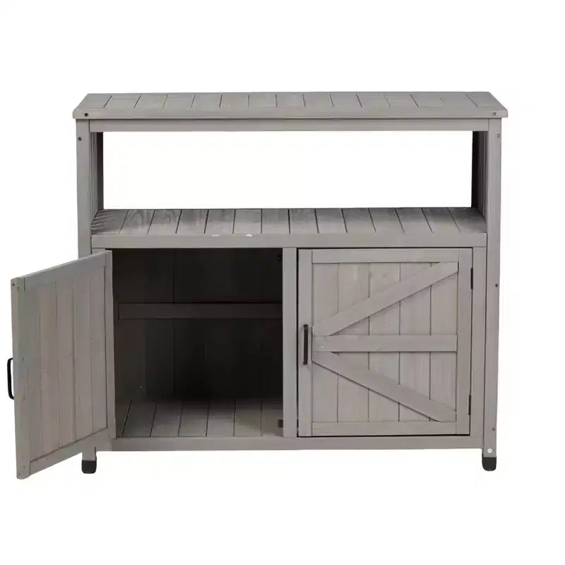 Mobile Contenitore con Banco da Lavoro, Credenza da Cucina con 2 Ante e 2 Ripiani, Mobile Basso per Soggiorno, Sala da Pranzo, Cucina
