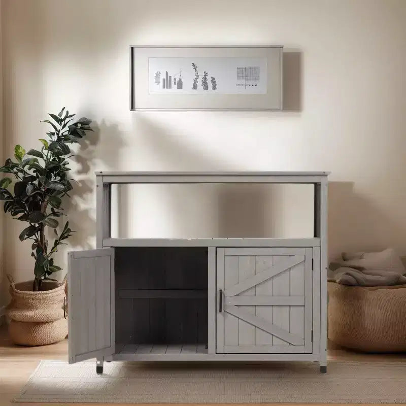 Mobile Contenitore con Banco da Lavoro, Credenza da Cucina con 2 Ante e 2 Ripiani, Mobile Basso per Soggiorno, Sala da Pranzo, Cucina