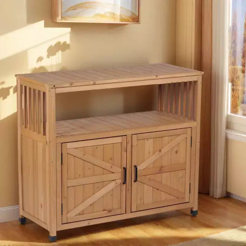 Mobile Contenitore con Banco da Lavoro, Credenza da Cucina con 2 Ante e 2 Ripiani, Mobile Basso per Soggiorno, Sala da Pranzo, Cucina