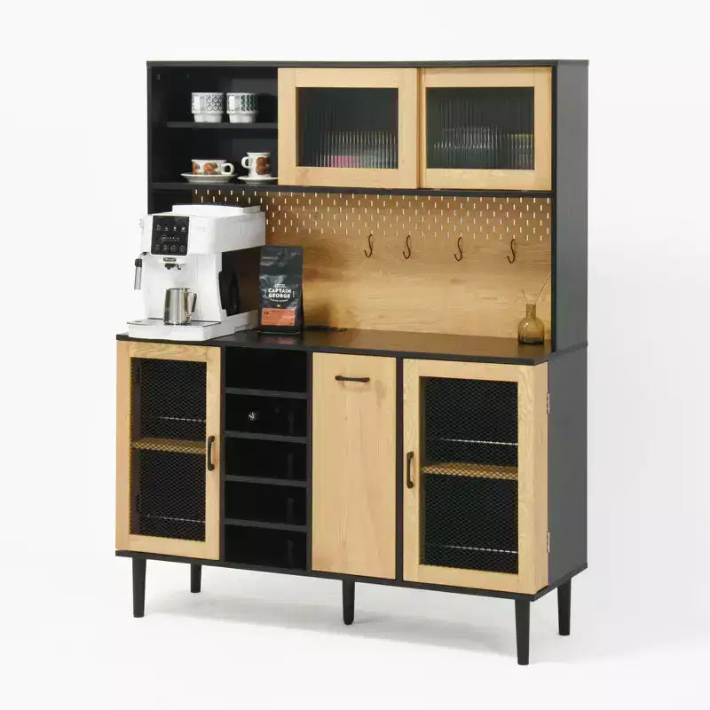 Madia in Legno con 4 Ante e 2 Cassetti, Mobile Contenitore per Soggiorno, Sala da Pranzo, Cucina