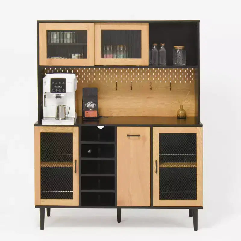 Madia in Legno con 4 Ante e 2 Cassetti, Mobile Contenitore per Soggiorno, Sala da Pranzo, Cucina