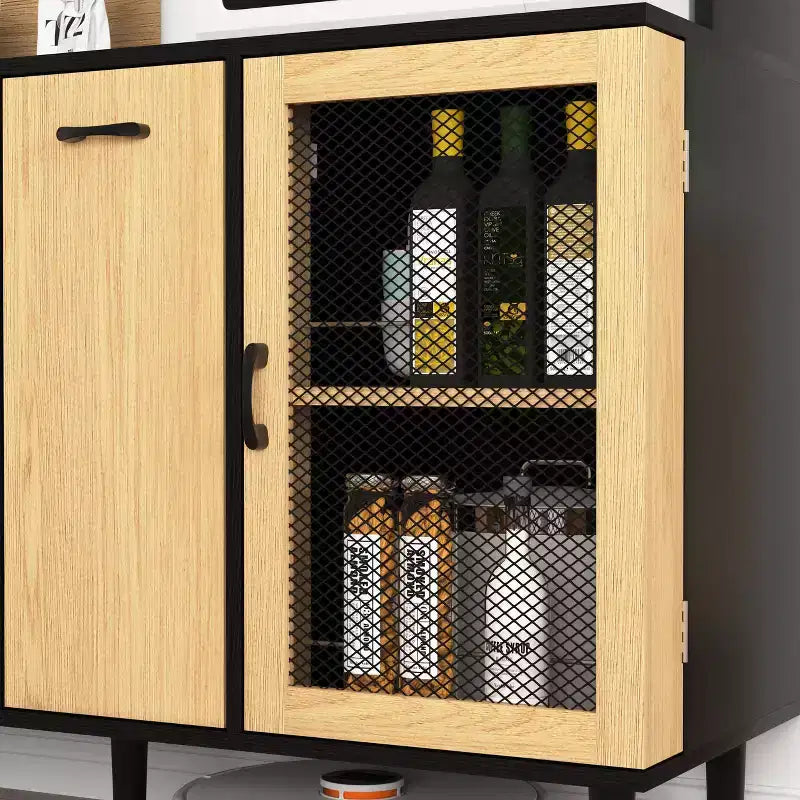 Madia in Legno con 4 Ante e 2 Cassetti, Mobile Contenitore per Soggiorno, Sala da Pranzo, Cucina