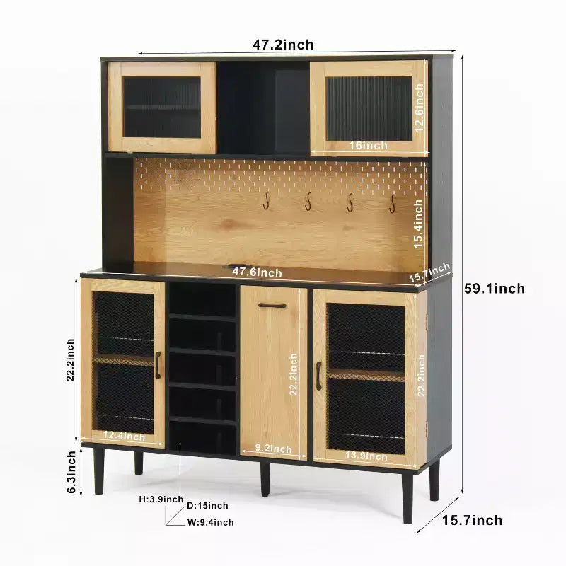 Madia in Legno con 4 Ante e 2 Cassetti, Mobile Contenitore per Soggiorno, Sala da Pranzo, Cucina