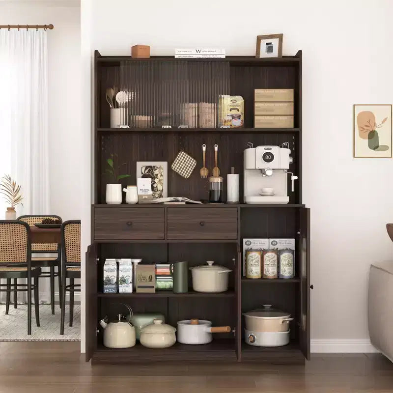 Madia in Legno con 4 Ante e 2 Cassetti, Mobile Contenitore per Soggiorno, Sala da Pranzo, Cucina