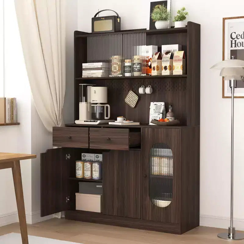 Madia in Legno con 4 Ante e 2 Cassetti, Mobile Contenitore per Soggiorno, Sala da Pranzo, Cucina