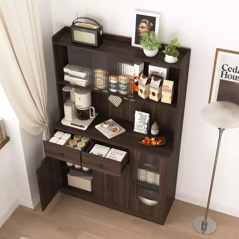 Madia in Legno con 4 Ante e 2 Cassetti, Mobile Contenitore per Soggiorno, Sala da Pranzo, Cucina