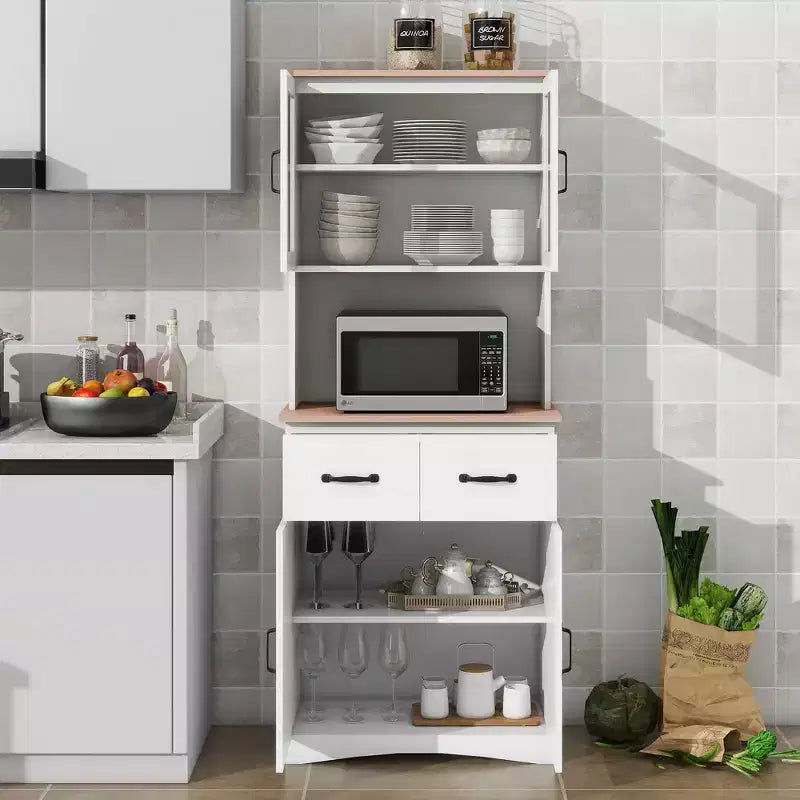 Madia in Legno con 4 Ante e 2 Cassetti, Mobile Contenitore per Soggiorno, Sala da Pranzo, Cucina