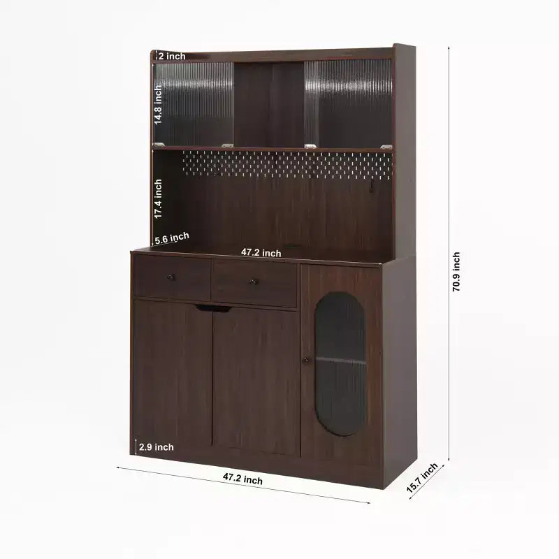 Madia in Legno con 4 Ante e 2 Cassetti, Mobile Contenitore per Soggiorno, Sala da Pranzo, Cucina