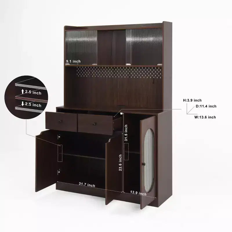 Madia in Legno con 4 Ante e 2 Cassetti, Mobile Contenitore per Soggiorno, Sala da Pranzo, Cucina