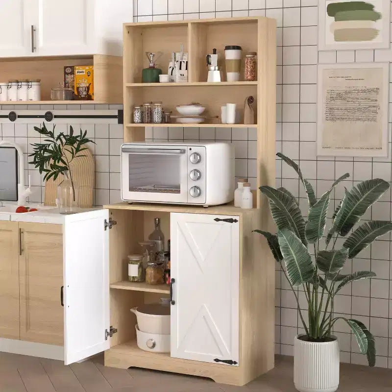 Madia in Legno con 4 Ante e 2 Cassetti, Mobile Contenitore per Soggiorno, Sala da Pranzo, Cucina