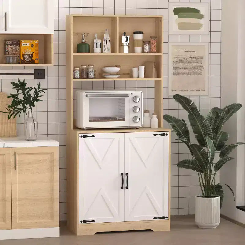 Madia in Legno con 4 Ante e 2 Cassetti, Mobile Contenitore per Soggiorno, Sala da Pranzo, Cucina