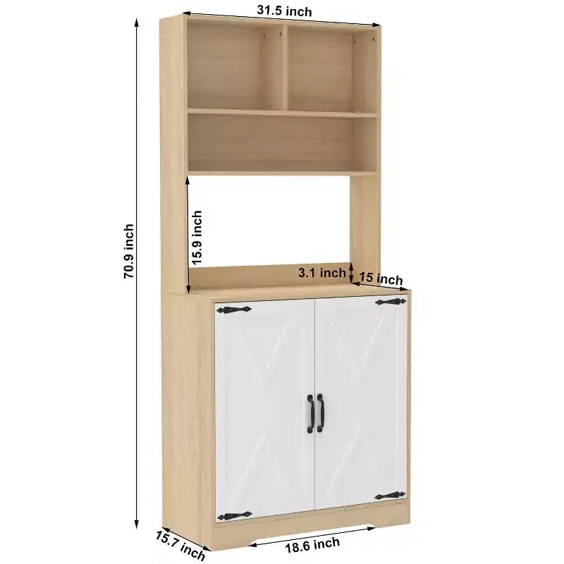 Madia in Legno con 4 Ante e 2 Cassetti, Mobile Contenitore per Soggiorno, Sala da Pranzo, Cucina