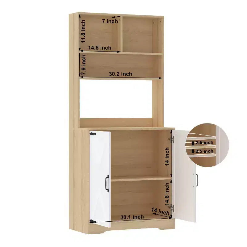 Madia in Legno con 4 Ante e 2 Cassetti, Mobile Contenitore per Soggiorno, Sala da Pranzo, Cucina