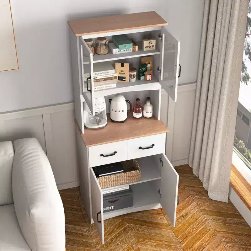 Madia in Legno con 4 Ante e 2 Cassetti, Mobile Contenitore per Soggiorno, Sala da Pranzo, Cucina