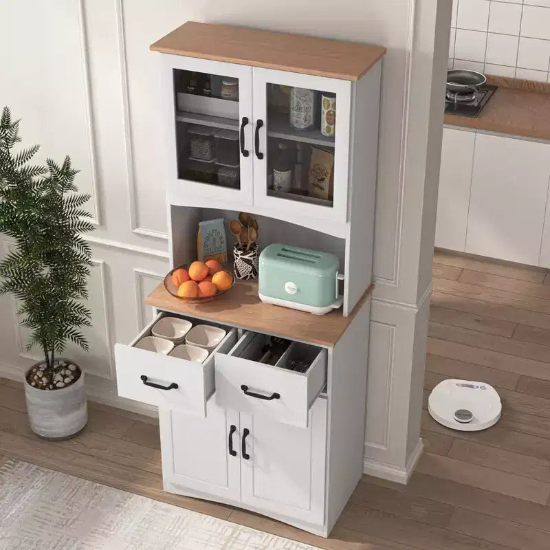 Madia in Legno con 4 Ante e 2 Cassetti, Mobile Contenitore per Soggiorno, Sala da Pranzo, Cucina