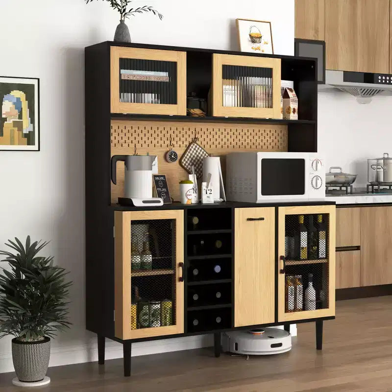 Madia in Legno con 4 Ante e 2 Cassetti, Mobile Contenitore per Soggiorno, Sala da Pranzo, Cucina