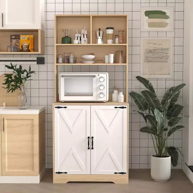 Madia in Legno con 4 Ante e 2 Cassetti, Mobile Contenitore per Soggiorno, Sala da Pranzo, Cucina