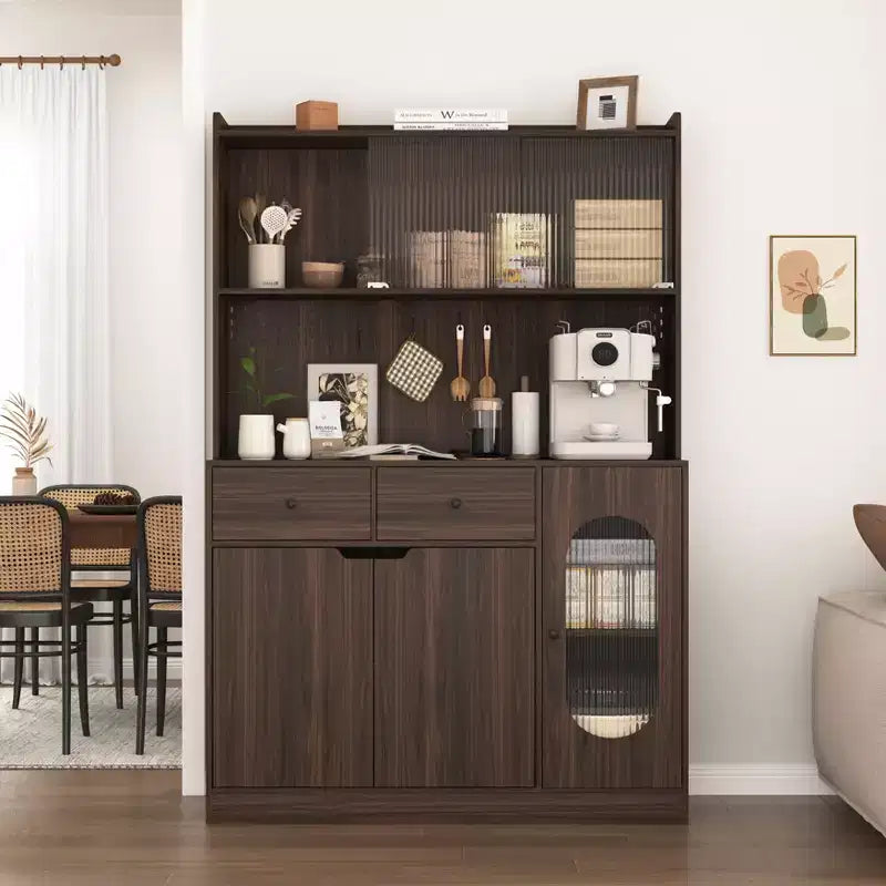 Madia in Legno con 4 Ante e 2 Cassetti, Mobile Contenitore per Soggiorno, Sala da Pranzo, Cucina