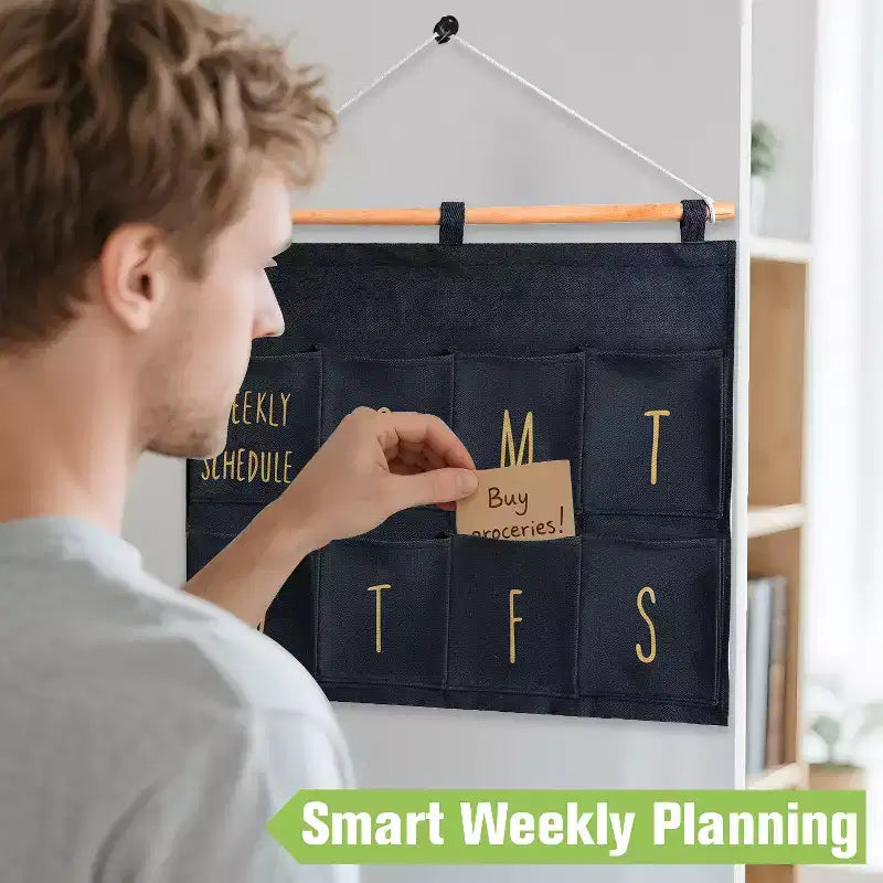 Organizer da Parete con Tasche, Planner Settimanale, 8 Tasche Portaoggetti Pensili per la Lista delle Cose da Fare, Agenda Giornaliera, Grigio