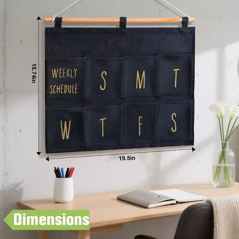 Organizer da Parete con Tasche, Planner Settimanale, 8 Tasche Portaoggetti Pensili per la Lista delle Cose da Fare, Agenda Giornaliera, Grigio