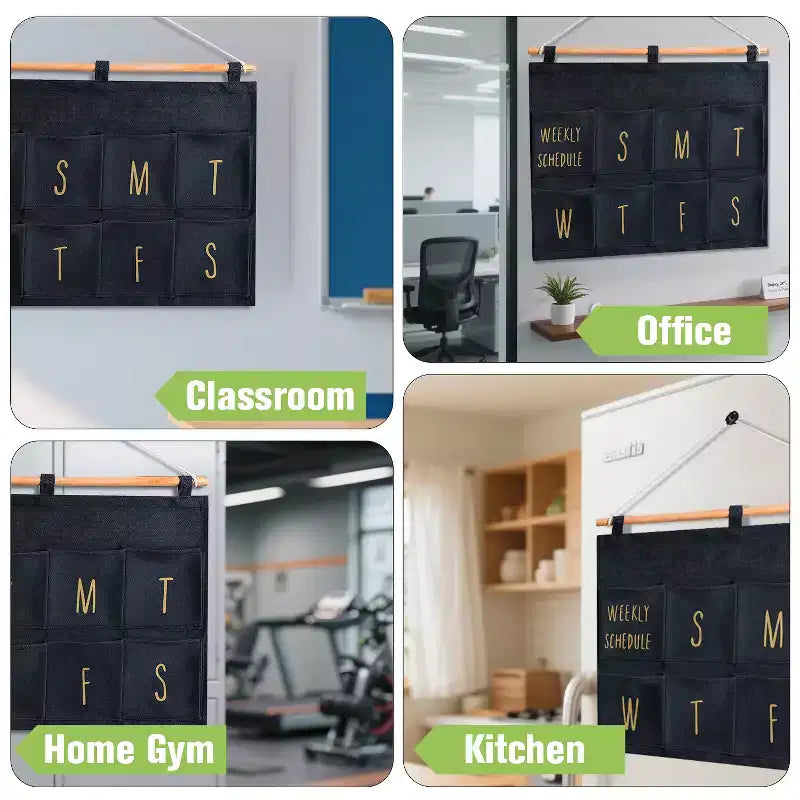 Organizer da Parete con Tasche, Planner Settimanale, 8 Tasche Portaoggetti Pensili per la Lista delle Cose da Fare, Agenda Giornaliera, Grigio