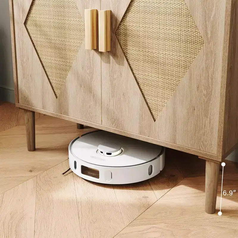Credenza in Rattan con Doppie Ante, Mobile Contenitore Bohemien con Cassetti per Sala da Pranzo e Soggiorno