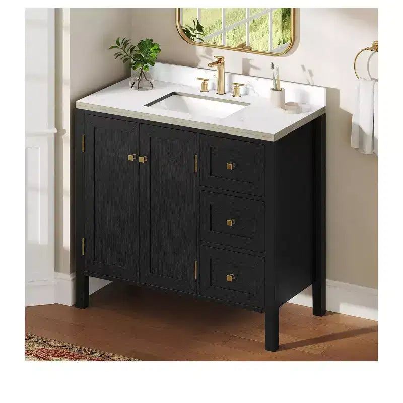 Mobile bagno da 90 cm con lavabo in ceramica e 2 ante 3 cassetti 2 ante