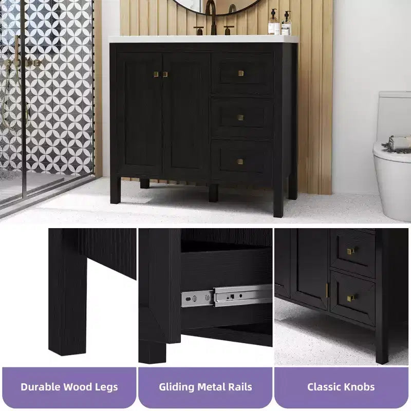 Mobile bagno da 90 cm con lavabo in ceramica e 2 ante 3 cassetti 2 ante