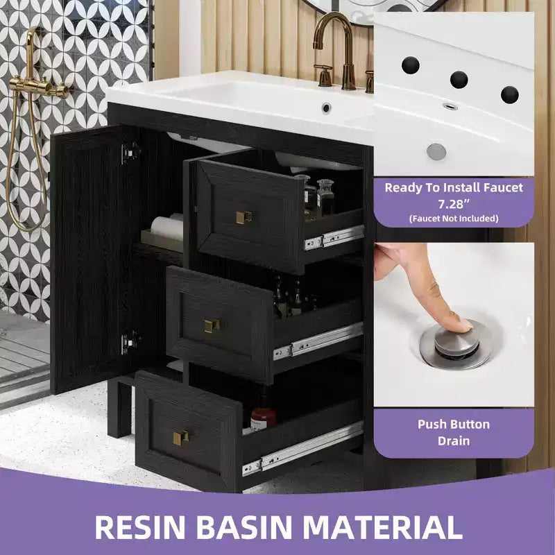 Mobile bagno da 90 cm con lavabo in ceramica e 2 ante 3 cassetti 2 ante
