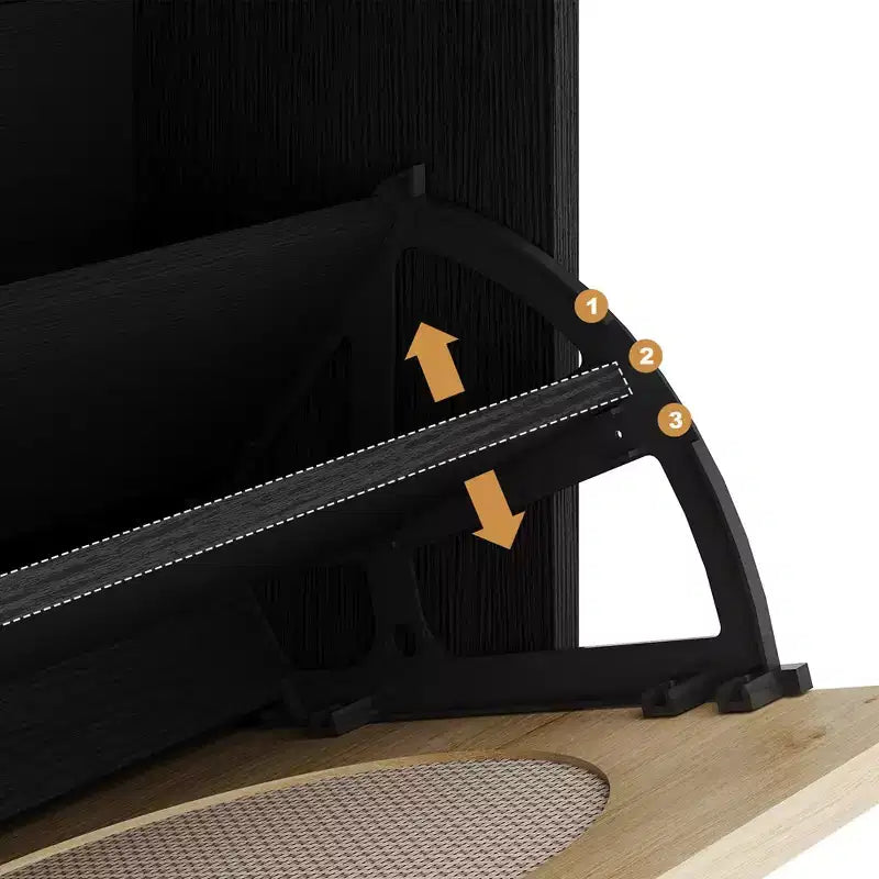 Scarpiera in Rattan con 2 Cassetti a Ribalta e 1 Cassetto Estraibile, Mobile Contenitore per Scarpe, Scaffale Regolabile a 3 Posizioni, Scarpiera Stretta per Ingresso
