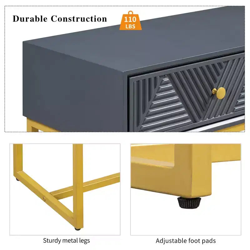 Tavolino da ingresso moderno con gambe dorate, consolle stretta con 2 cassetti e design a strisce, tavolino d'accento per soggiorno, corridoio