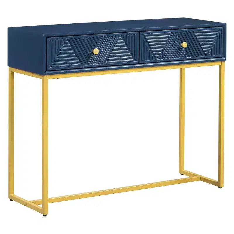 Tavolino da ingresso moderno con gambe dorate, consolle stretta con 2 cassetti e design a strisce, tavolino d'accento per soggiorno, corridoio