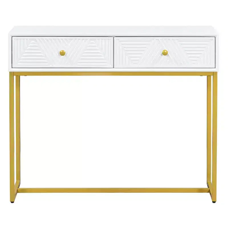 Tavolino da ingresso moderno con gambe dorate, consolle stretta con 2 cassetti e design a strisce, tavolino d'accento per soggiorno, corridoio