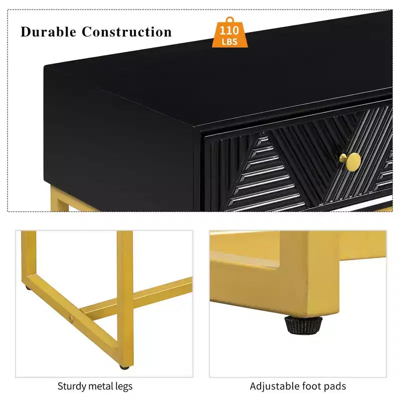 Tavolino da ingresso moderno con gambe dorate, consolle stretta con 2 cassetti e design a strisce, tavolino d'accento per soggiorno, corridoio