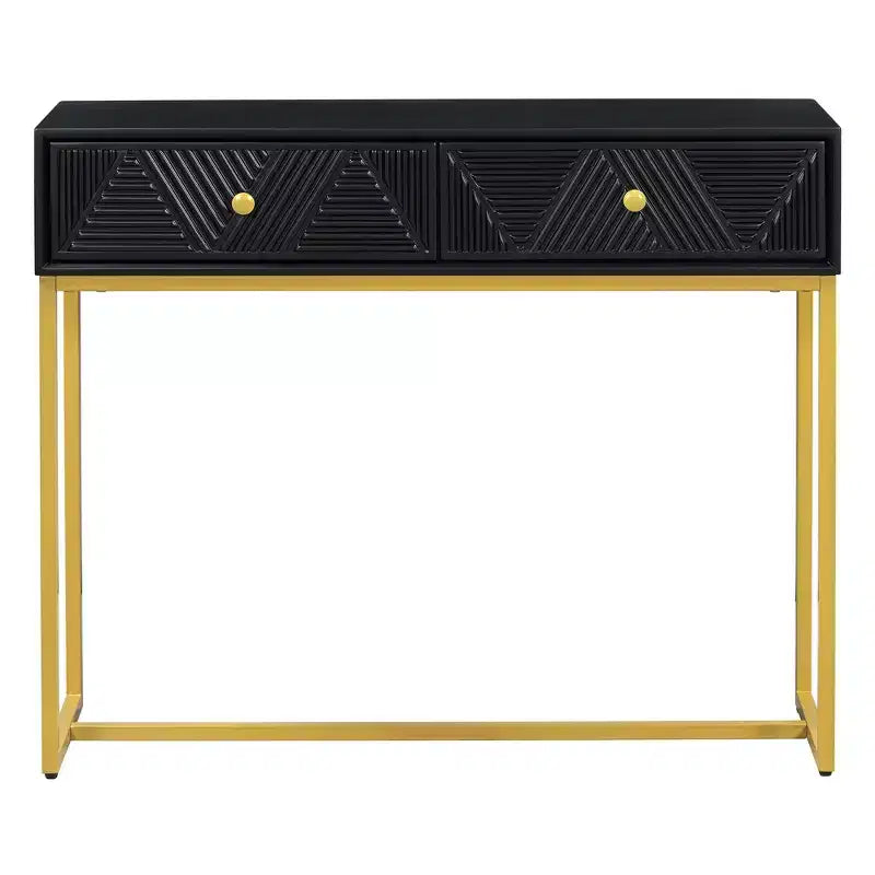 Tavolino da ingresso moderno con gambe dorate, consolle stretta con 2 cassetti e design a strisce, tavolino d'accento per soggiorno, corridoio