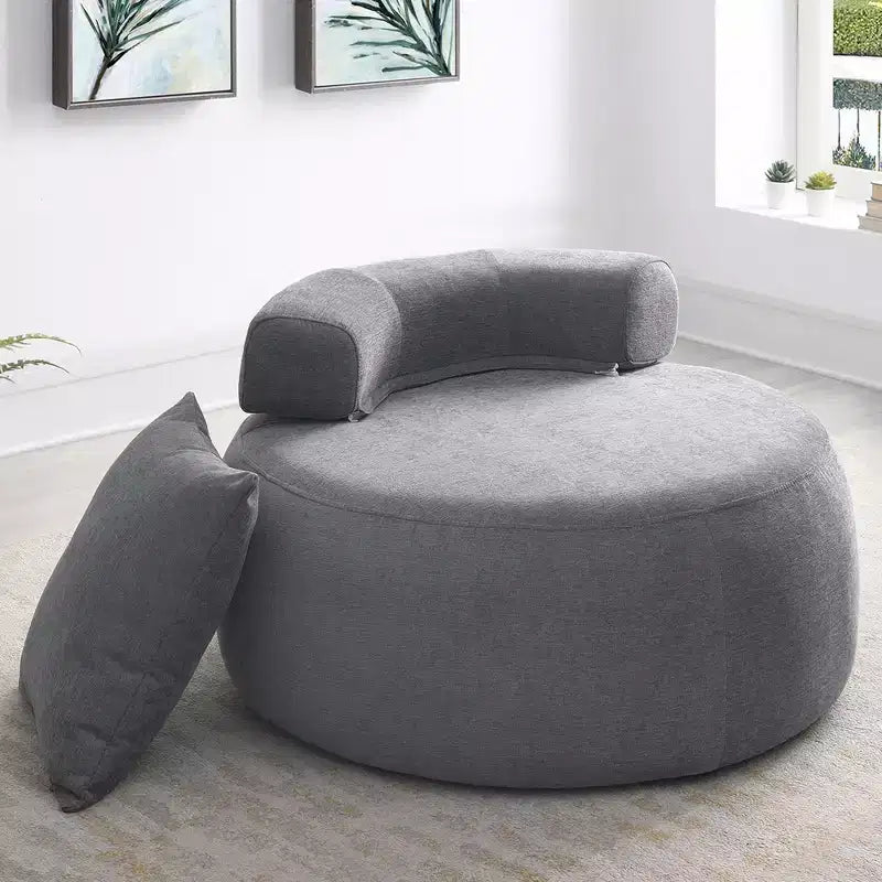 Poltrona a sacco rotonda moderna 32", Divano letto singolo imbottito, Poltrona a sacco in ciniglia con cuscini per soggiorno, camera da letto, appartamento, lettura