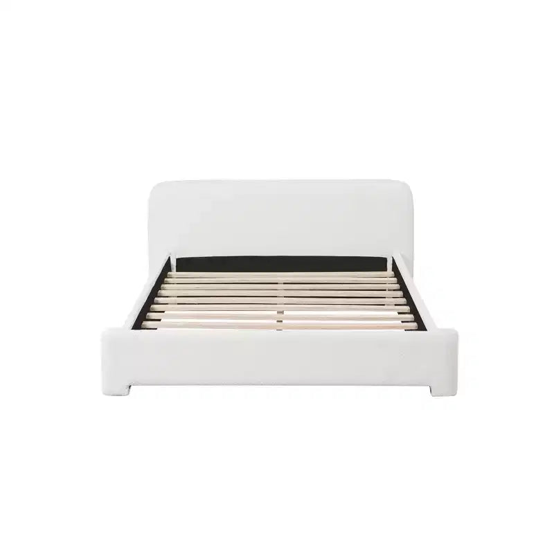 Elegante Letto con Piattaforma, Struttura Imbottita in Tessuto Bouclé con Testiera Morbida, Misura Matrimoniale/Queen/King, Bianco - ModernLuxe