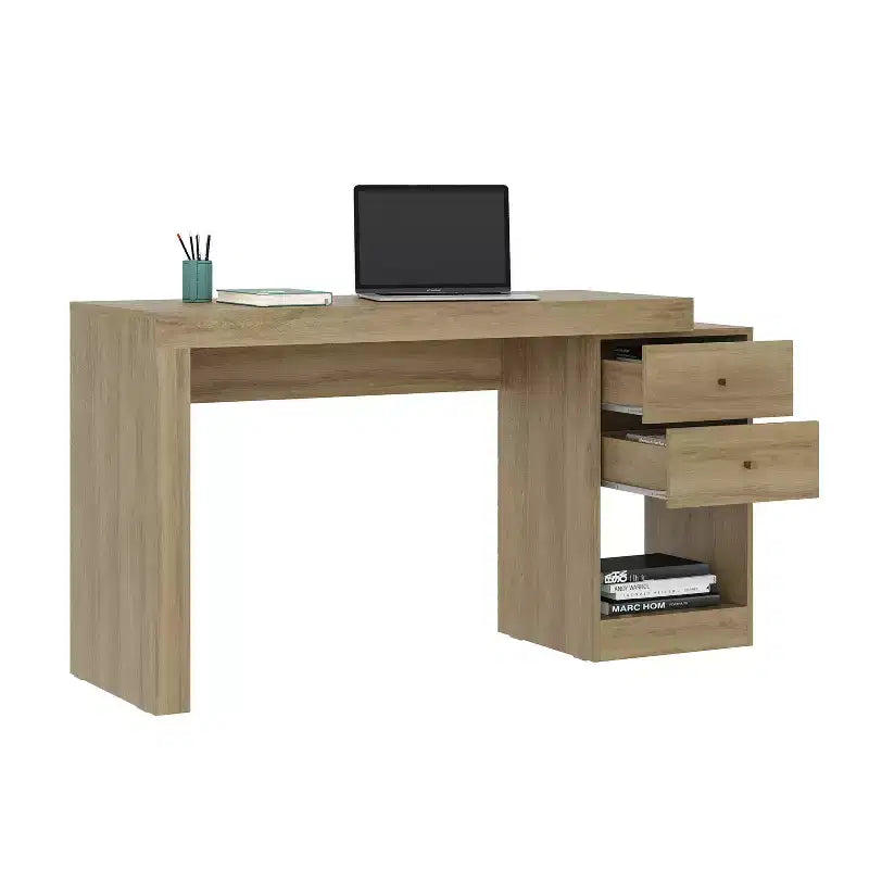 Scrivania moderna Okak 47.5IN espandibile per ufficio/casa, scrivania per computer con 2 cassetti e 1 ripiano, scrivania da scrittura per sala lettura, studio
