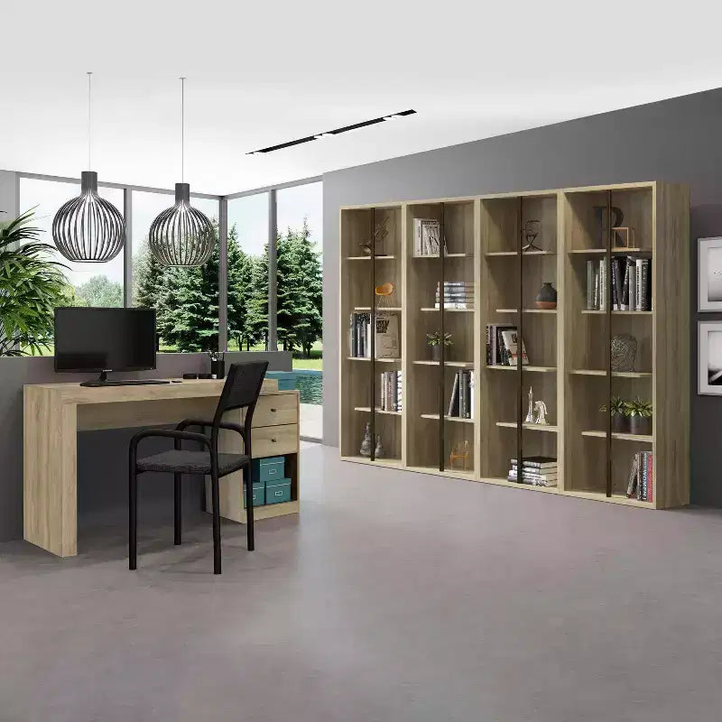 Scrivania moderna Okak 47.5IN espandibile per ufficio/casa, scrivania per computer con 2 cassetti e 1 ripiano, scrivania da scrittura per sala lettura, studio